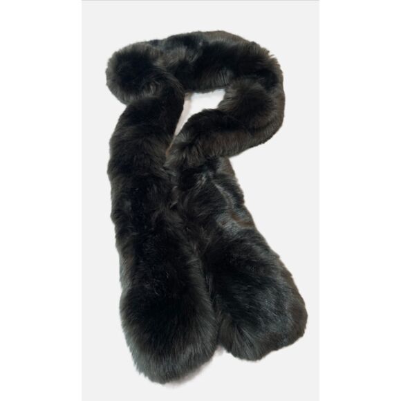 Evelyne Prelonge Faux Fur Scarf Gray Neck Wrap Stole 62" France Luxury Mob Wife - Picture 2 of 13